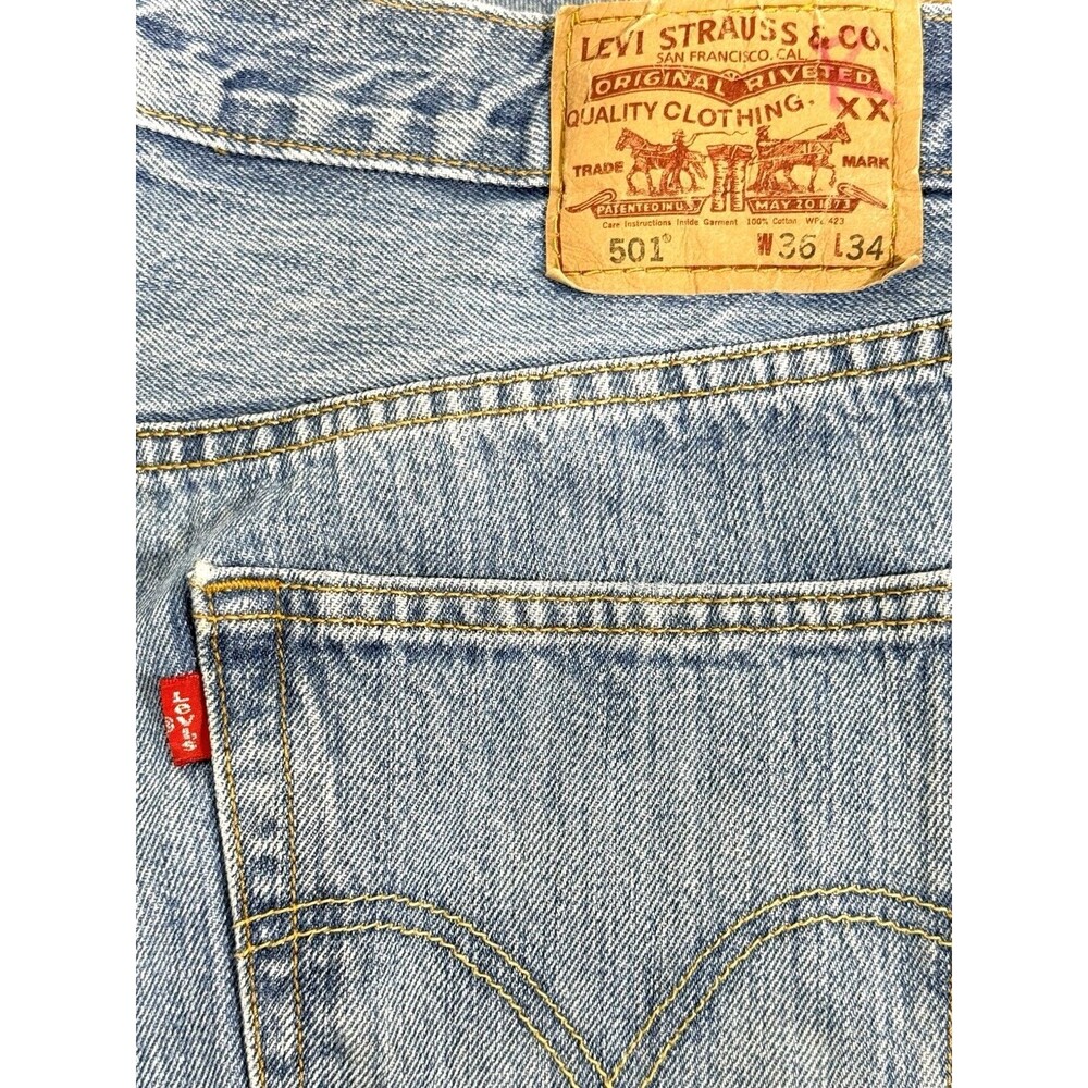 Vintage Levi’s 501 Jeans 36x34 Light Wash Button Fly 100% Cotton Made Egypt - Picture 5 of 11